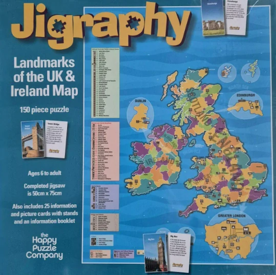 Jigraphy Landmarks Of The UK And Ireland Puzzle mapa Velké Británie