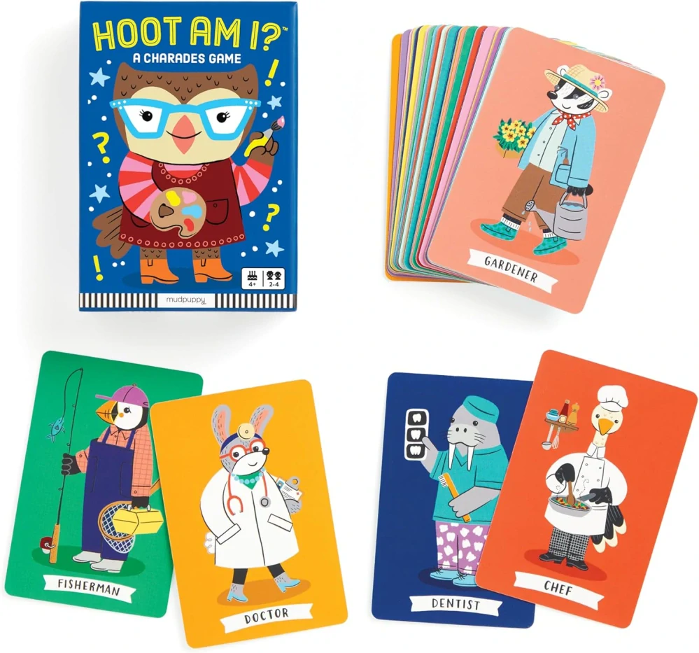 Hoot Am I! Charades Game karty k hádání povolání v angličtině