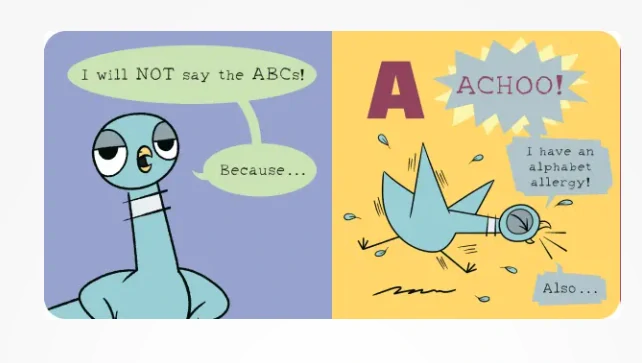 The Pigeon WON'T Say ABC! vtipná kniha v angličtině pro děti