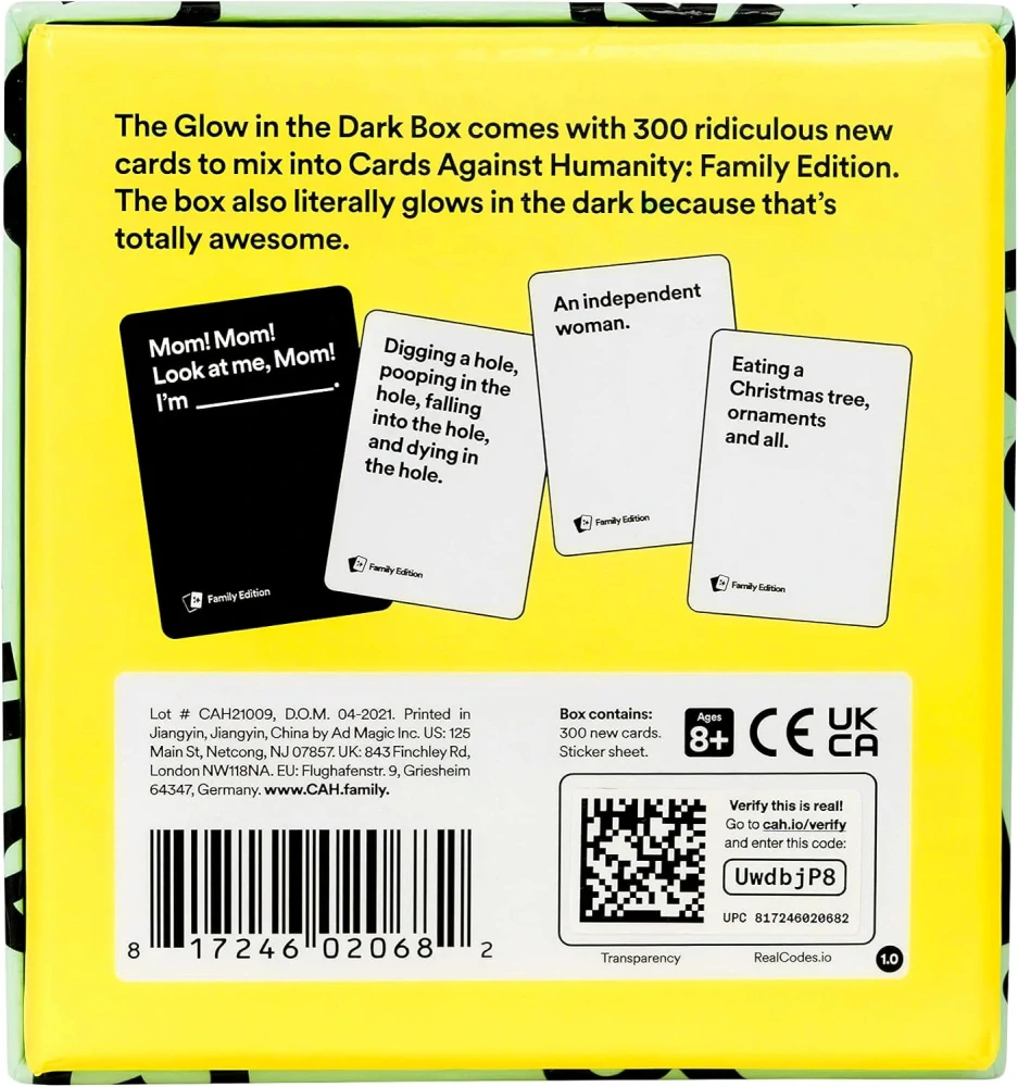 Cards Against Humanity Family Edition: Glow in The Dark Box